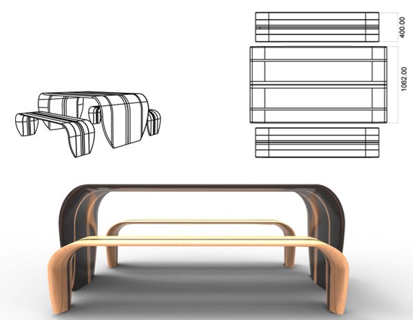 surfboard table and benches