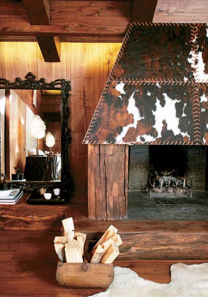 Landhaus fireplace decorated with fur