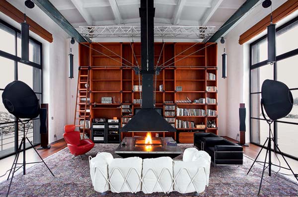  on cables suspended fireplace 