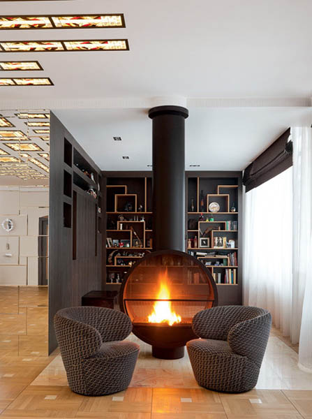  contemporary fireplace in the center of the living room 
