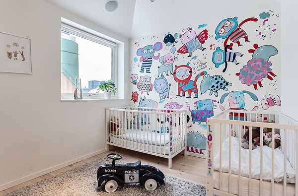 colorful wall decoration in baby room