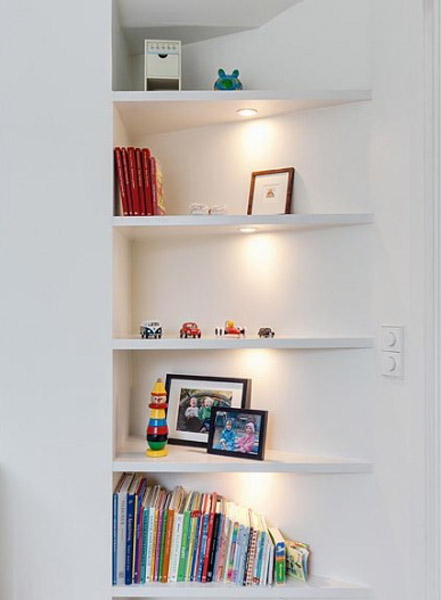white wall shelves