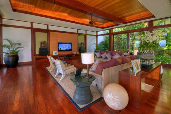 tropical living room decorating ideas on Living Room Furniture And Exotic Wood Ceiling Design  Tropical Home