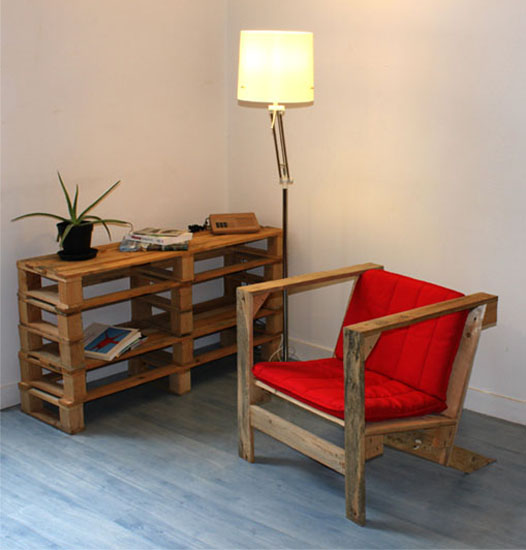 wood chair in retro style with red cushion