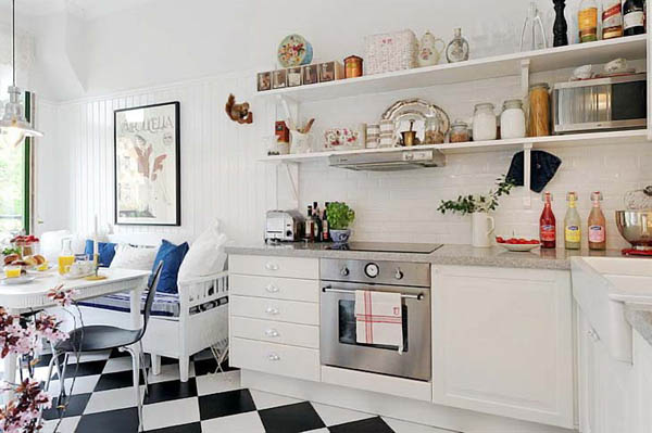 white kitchen cabinets and shelves