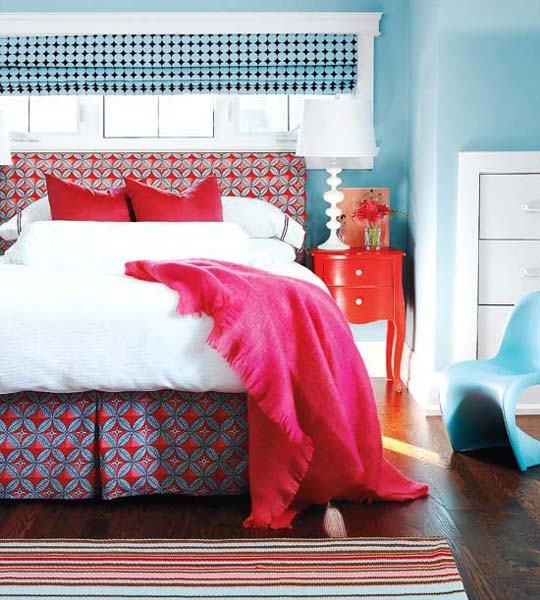 blue wall paint and window curtains