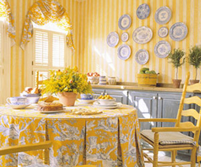 white plates for decorating yellow wall in dining room