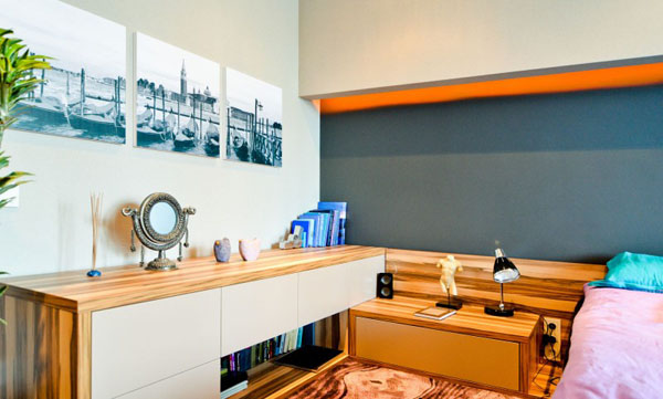 bedroom decor with photo prints on wall