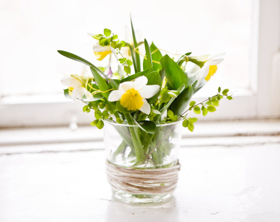 Table Centerpiece Idea, Tall Flower Arrangement in Small Glass Vase