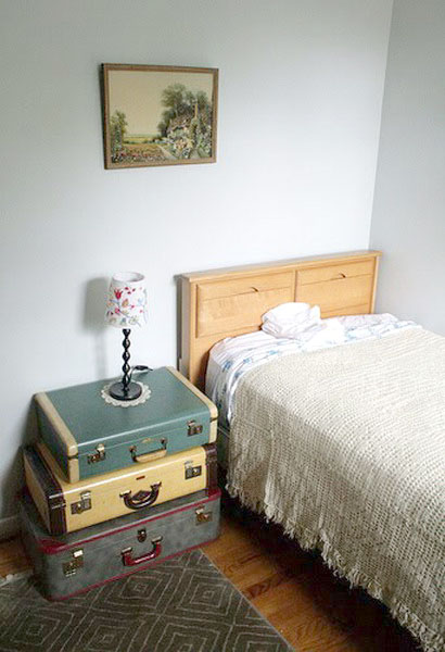 bedside table made of old suitcases
