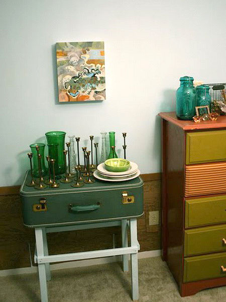 furniture piece made of old suitcase