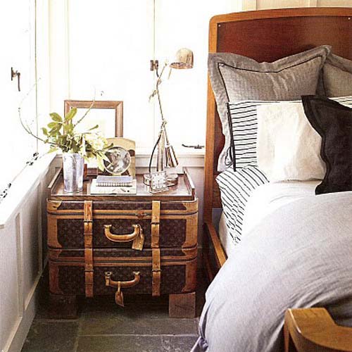 bedside table made of vintage suitcases