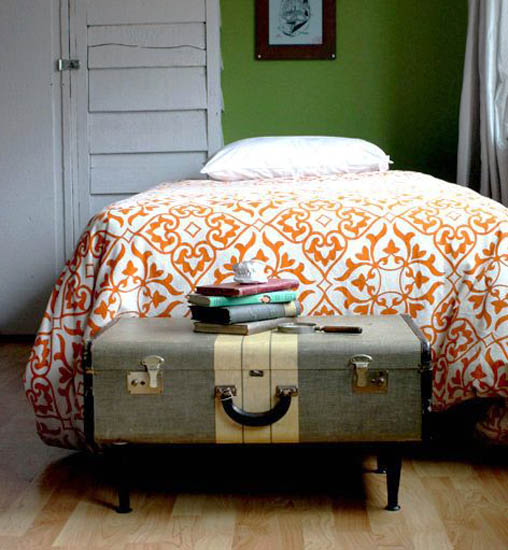 storage trunk made of old suitcase