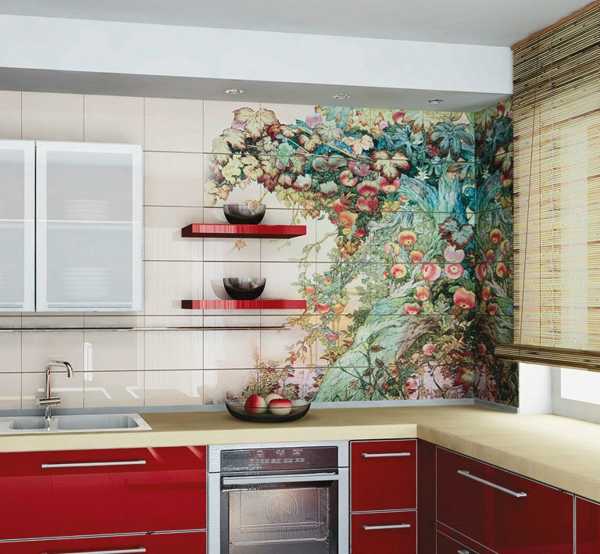 floral pattern and glass wall panels for modern kitchens