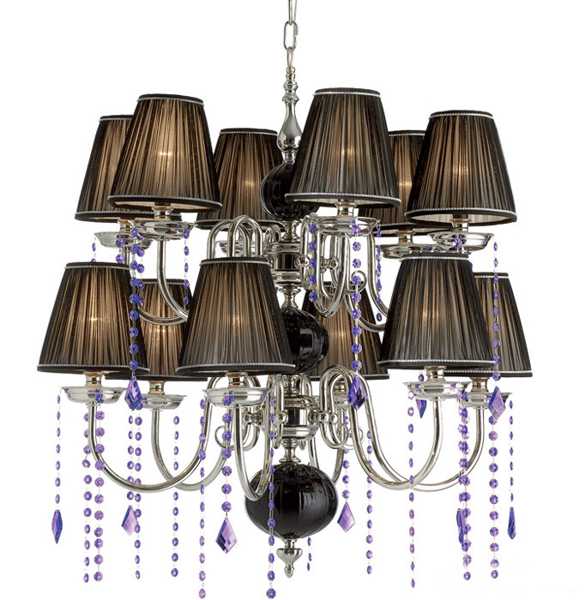 Crystal chandelier with black lampshades