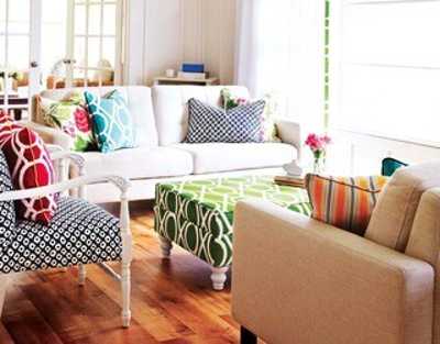  Living room furniture with colorful cushions 