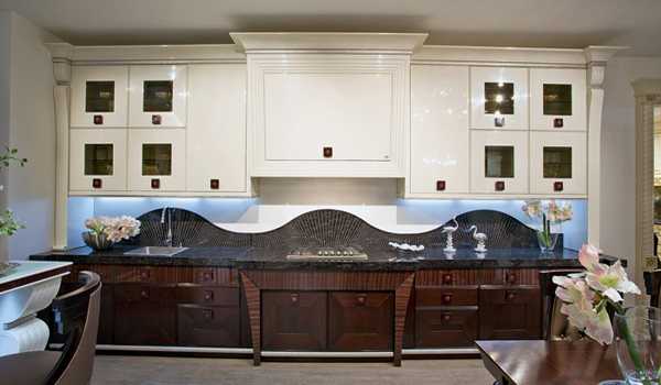 kitchen cabinets and backsplash in the Art Deco style