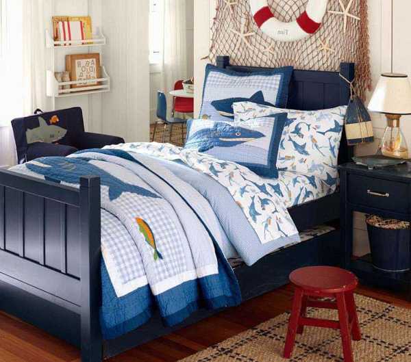blue white and red children's bedroom