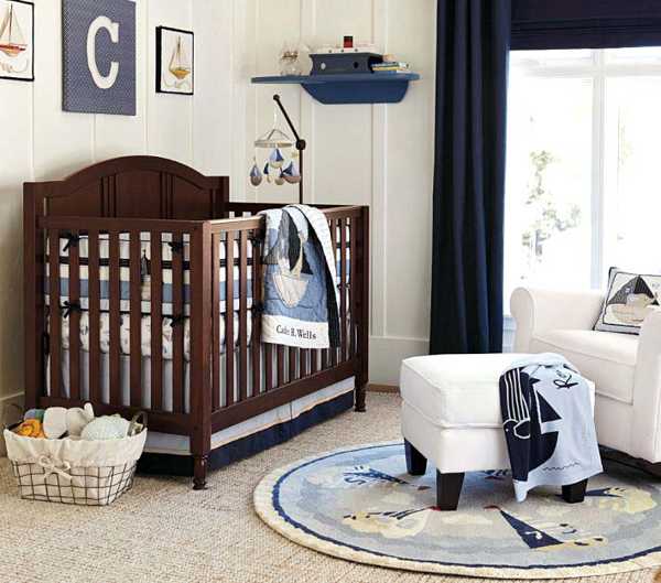 white and blue baby room decor