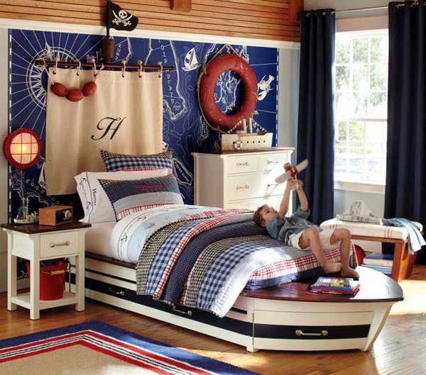 Boat Bed and nautical wall decorations