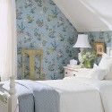 blue wallpaper with floral pattern