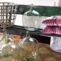 black painted bench and vintage glass jars