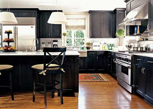 black kitchen cabinets and dining