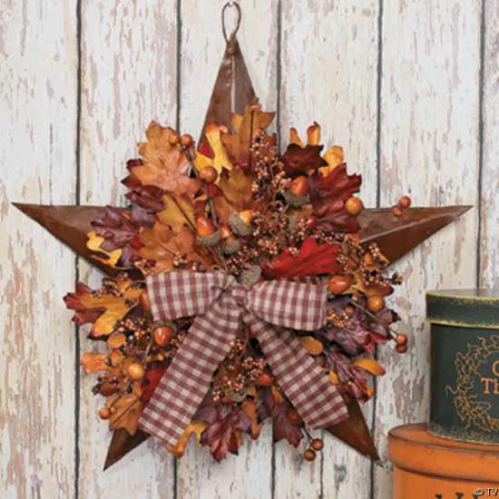 star wreath with fall leaves and ribbon