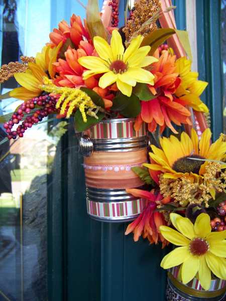 Recycling cans for flower arrangements