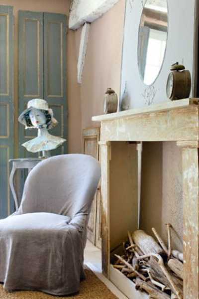 fireplace mantel and mirror