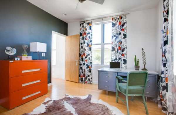 orange paint furniture and blue wall