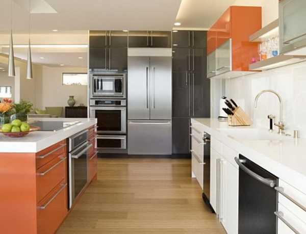 orange and white kitchen cabinets