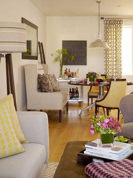 neutral room colors with jellow accents