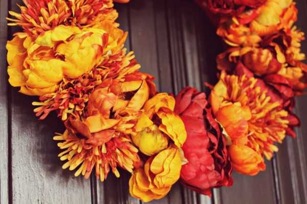 yellow orange flower wreath for wall decoration