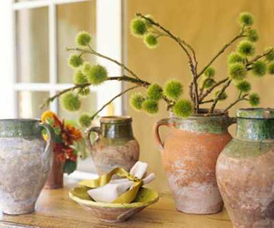 ceramic vases and flower arrangements