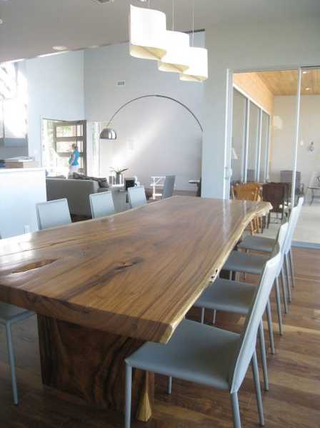 Solid wood table in the dining room
