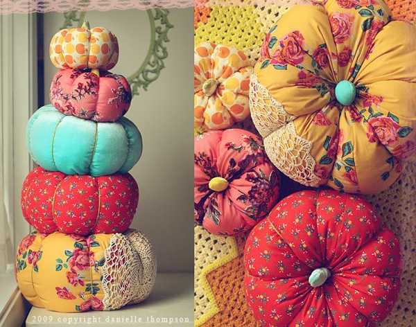 Colorful pumpkin cushion of bright fabrics