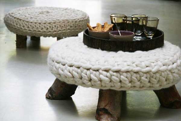 ottoman with knitted cushions