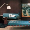 brown wall paint and turquoise furniture upholstery fabric