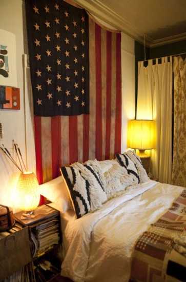 bohemian Decor Ideas Home Decoration (6)  American Flag and fur pillows bedroom decorating in eclectic style