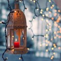 lantern with candles and Christmas lights