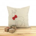 reindeer and red ribbon on white pillow