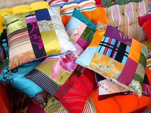 colorful decorative pillows made of scarves
