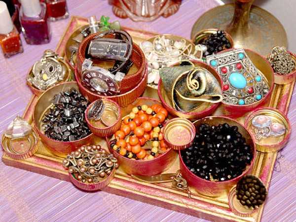 with containers and bowls for jewelry storage