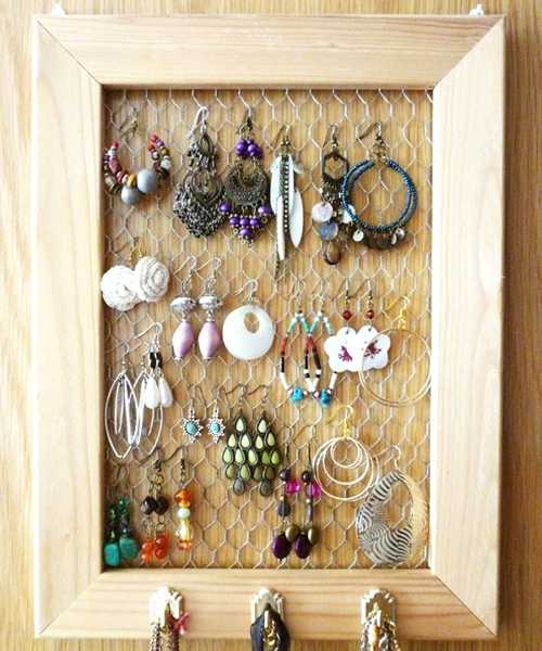 recycling old wood frame for bedroom organizer