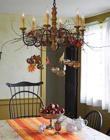 chandelier fall decoration with leaves