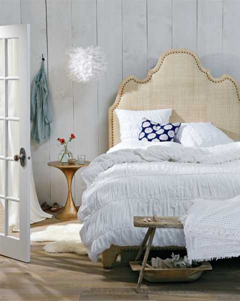 high headboard and white linen
