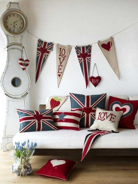 British flags and decorative pillows