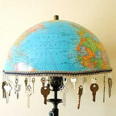  old made lampo shadow globe and decorated with buttons 