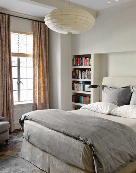 gray and white bedroom decor in eclectic style